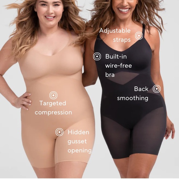 NEW Honeylove SuperPower Mid Thigh Short Bodysuit, Black Runway Size XL - Picture 5 of 15